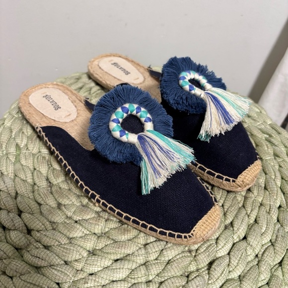 Soludos Kiki Tassel Midnight Blue Canvas Slip On Flat Mule Espadrilles NWOB - Picture 5 of 13